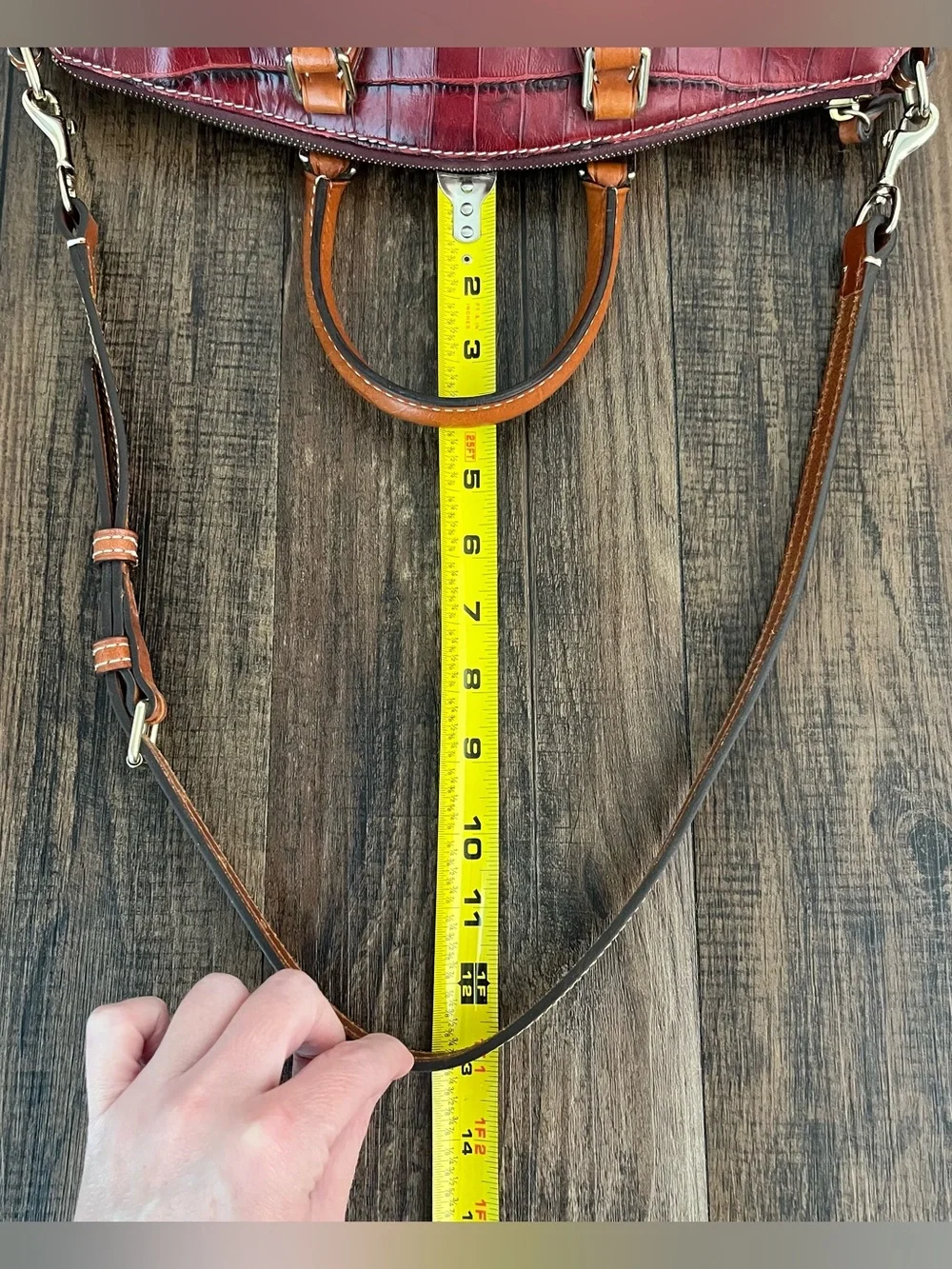 Dooney & Bourke Croc Embossed Leather Satchel Bag Dual Handle Long Strap 3C968